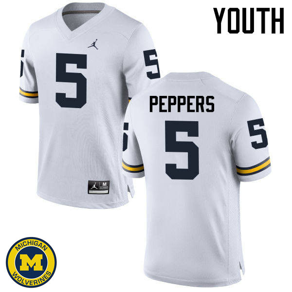 Youth NCAA Michigan Wolverines Jabrill Peppers #5 White Jordan Brand Authentic Stitched Football College Jersey BD25F53BT